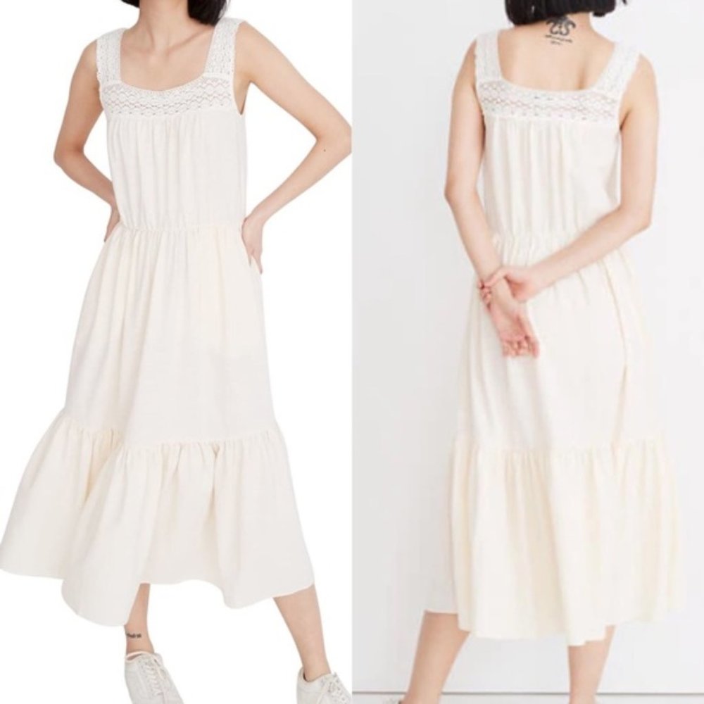 Madewell Crochet Strap Tiered Midi Dress | Ivory L